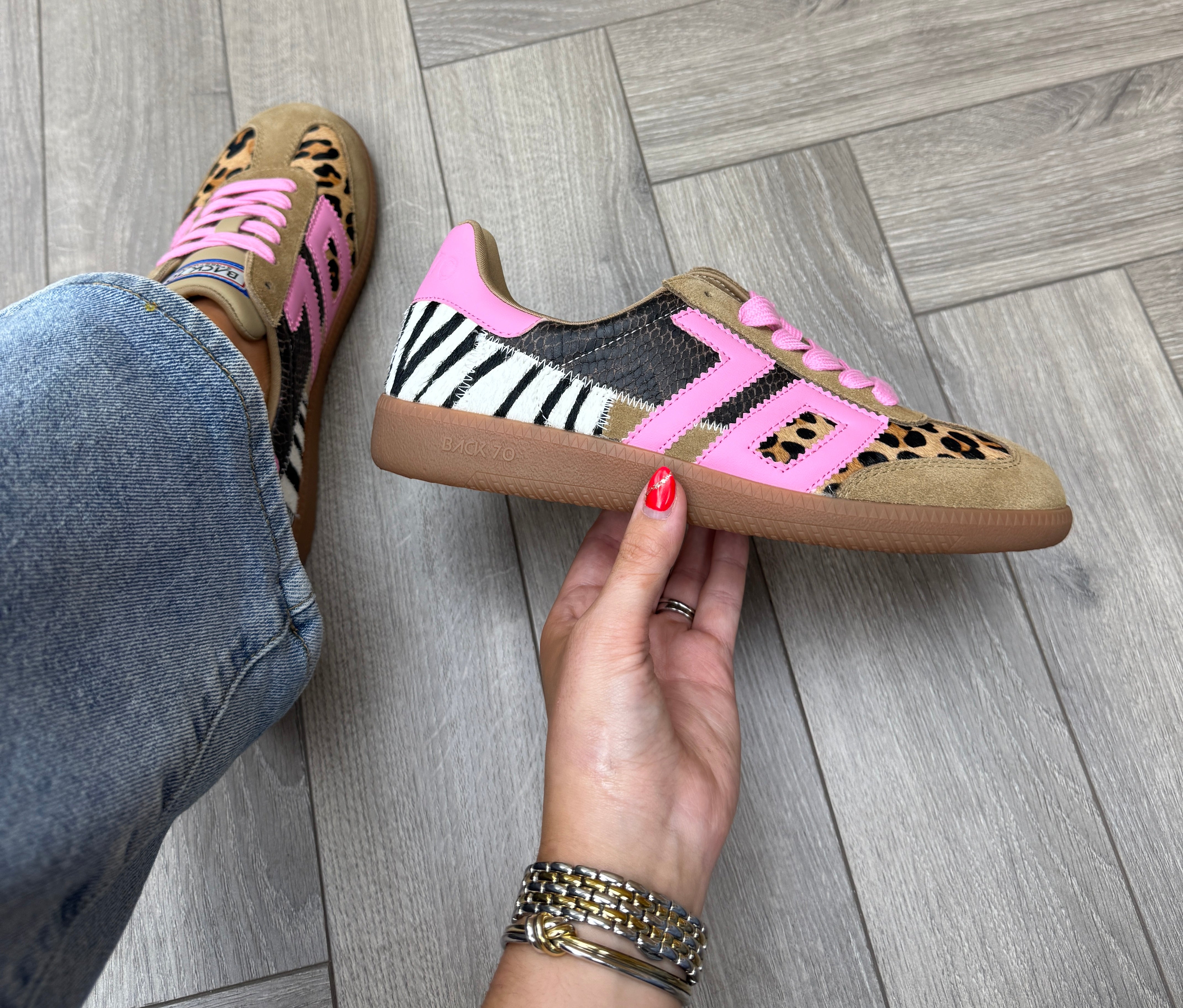 Back 70 'Squid02' Mixed Print Trainer - Leopard/Zebra/Fuxia (B7-11