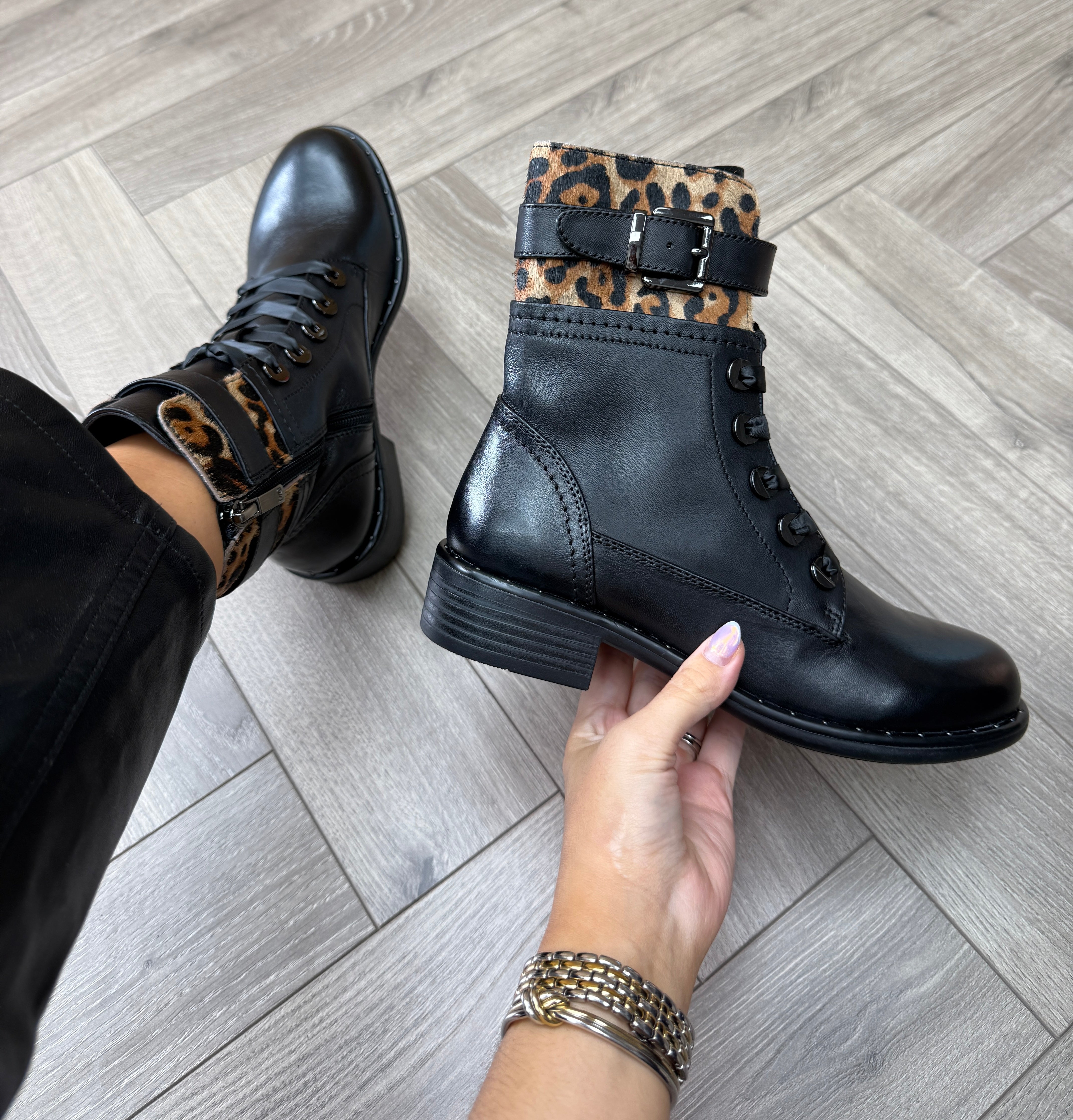 Regarde Le Ciel 'Roxana-50' Ribbon Laced Boot With Leopard