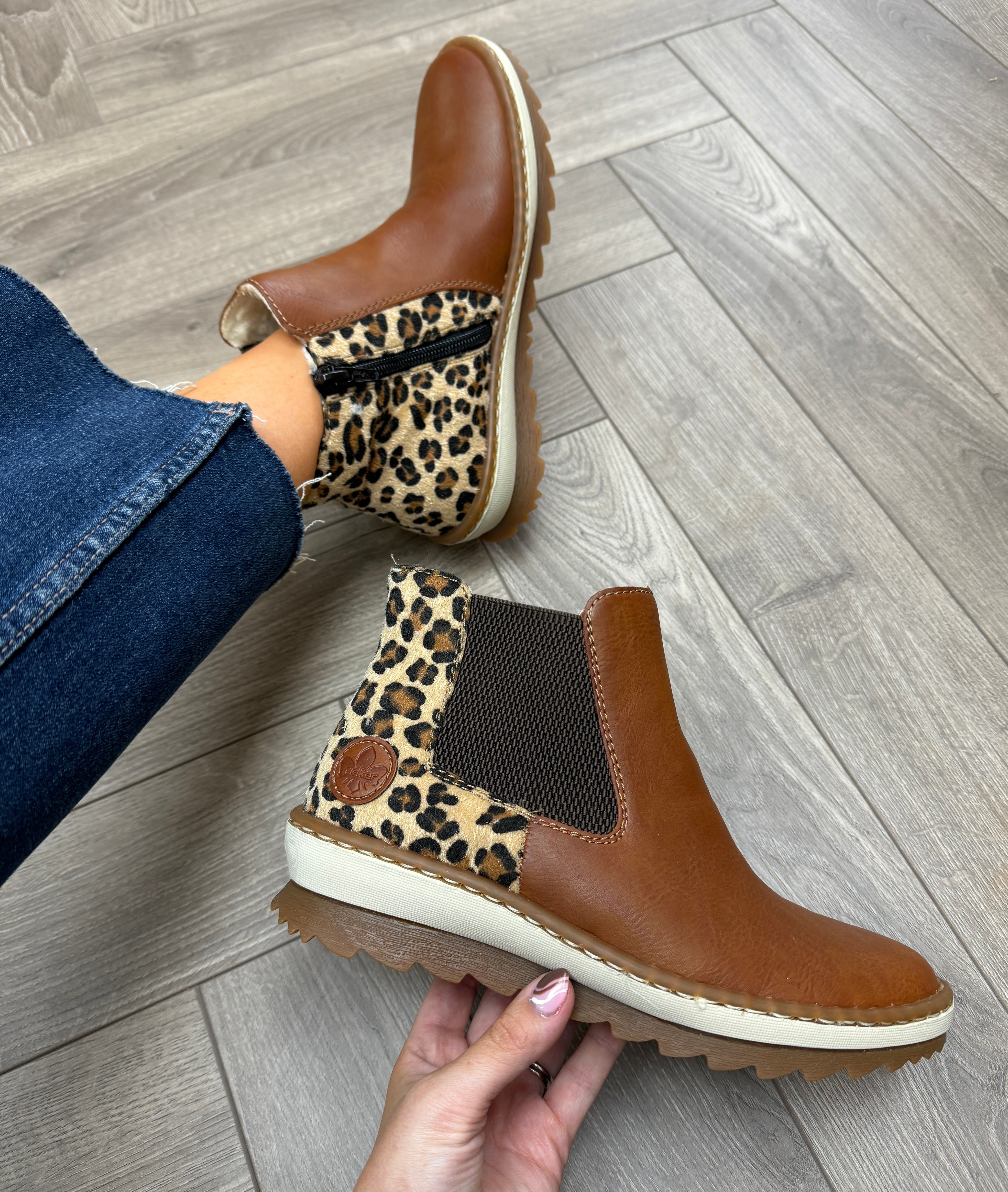 Rieker Z8689 24 Ankle Boot With Leopard Print Brown R85 3