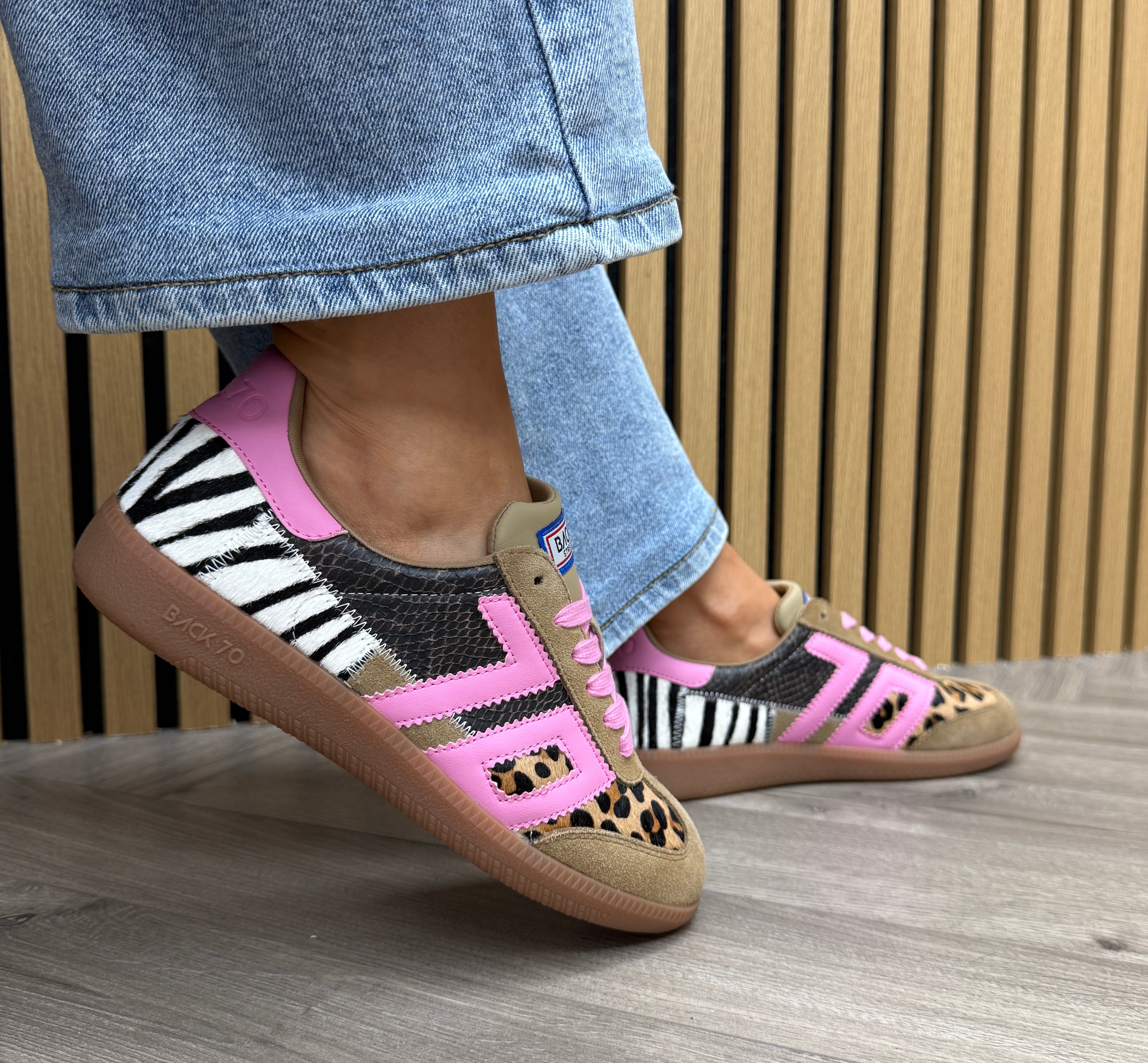 Back 70 'Squid02' Mixed Print Trainer - Leopard/Zebra/Fuxia (B7-11