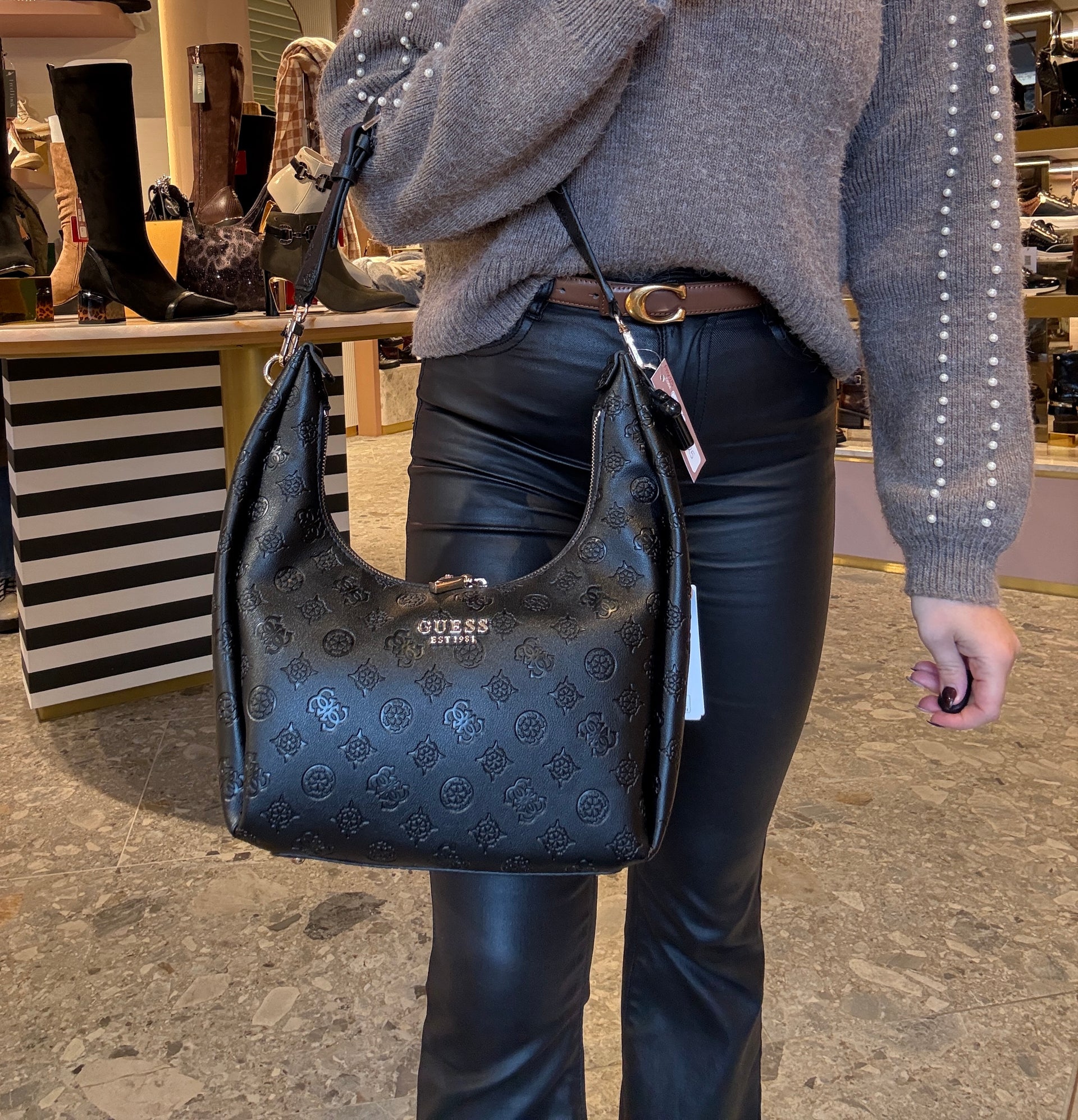 Guess 'Phoebe' Hobo Shoulder Bag Black Logo (GB15AW) – Fred Funk