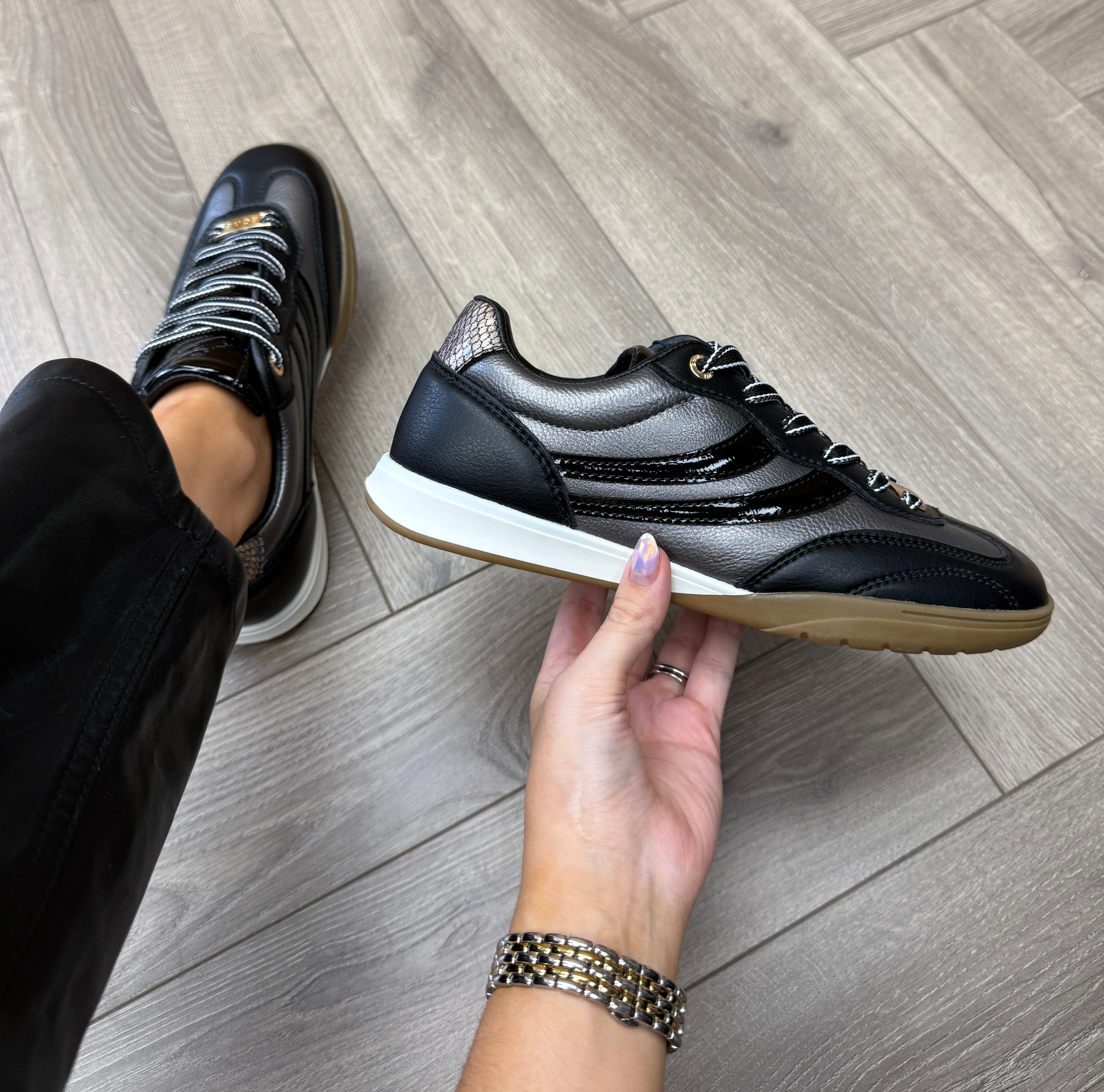 Lloyd &Pryce 'Gaudin' Trainer With Snake Print Heel -Stealth