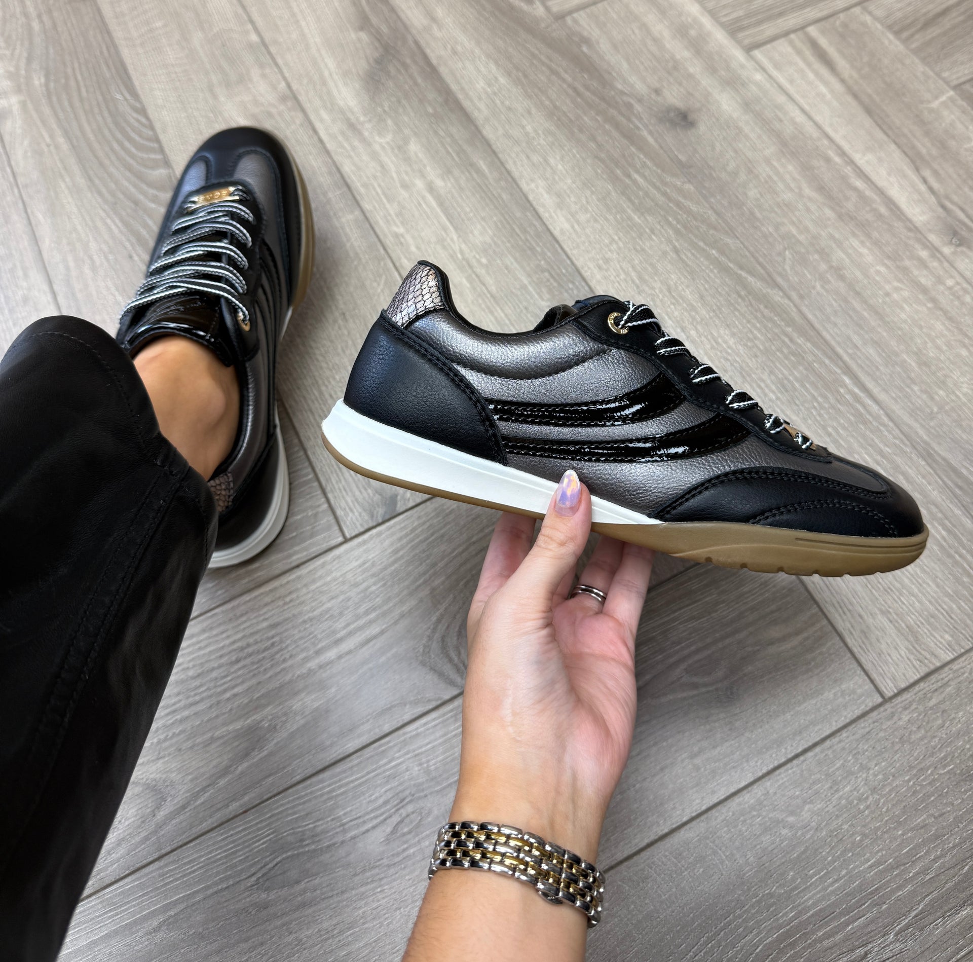 Lloyd &Pryce 'Gaudin' Trainer With Snake Print Heel -Stealth