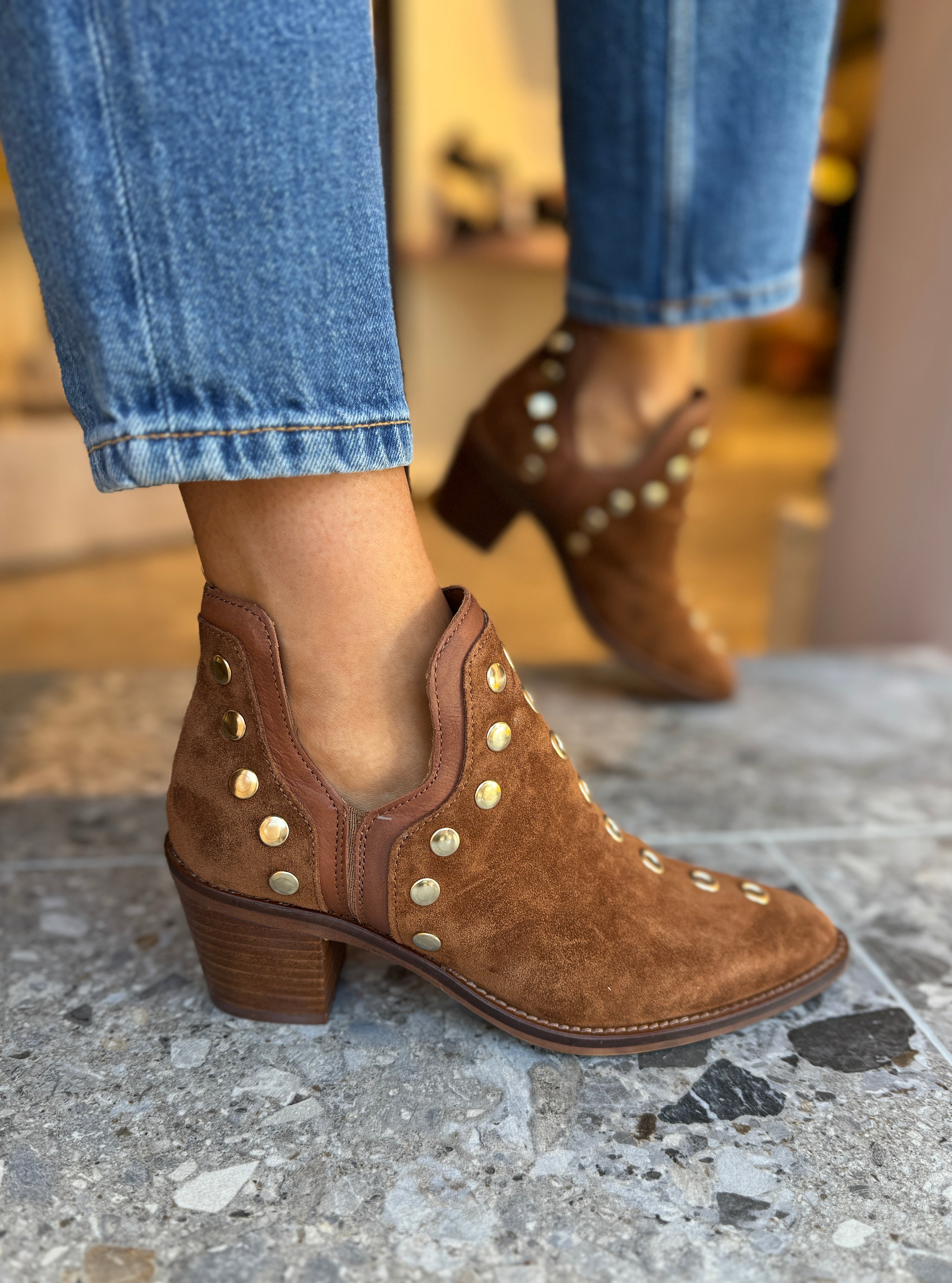 Brown cut out ankle boots best sale