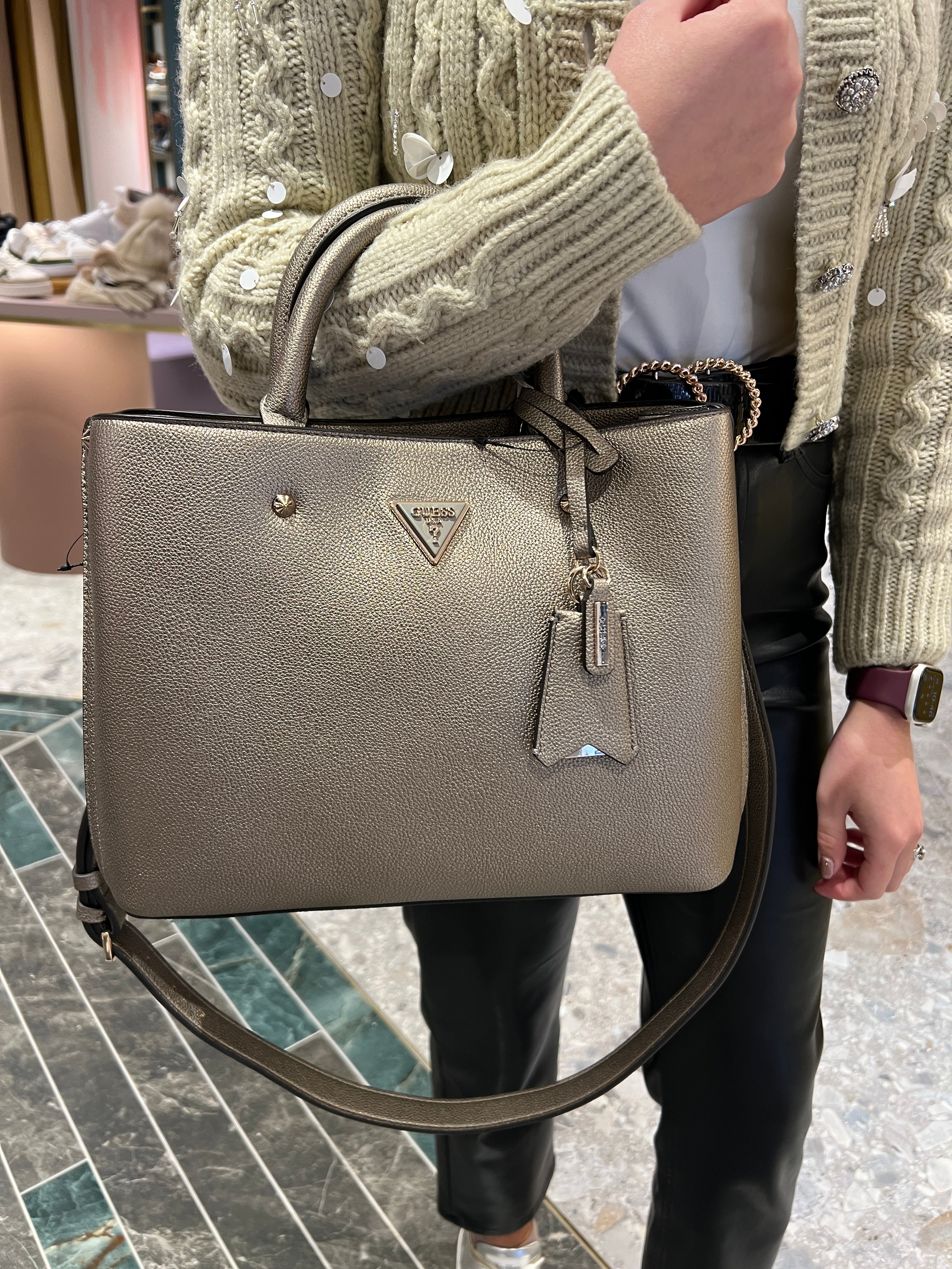 Buy GUESS Mulvey PU Zipper Closure Women's Casual Satchel Handbag (Stone,  Medium) at Amazon.in