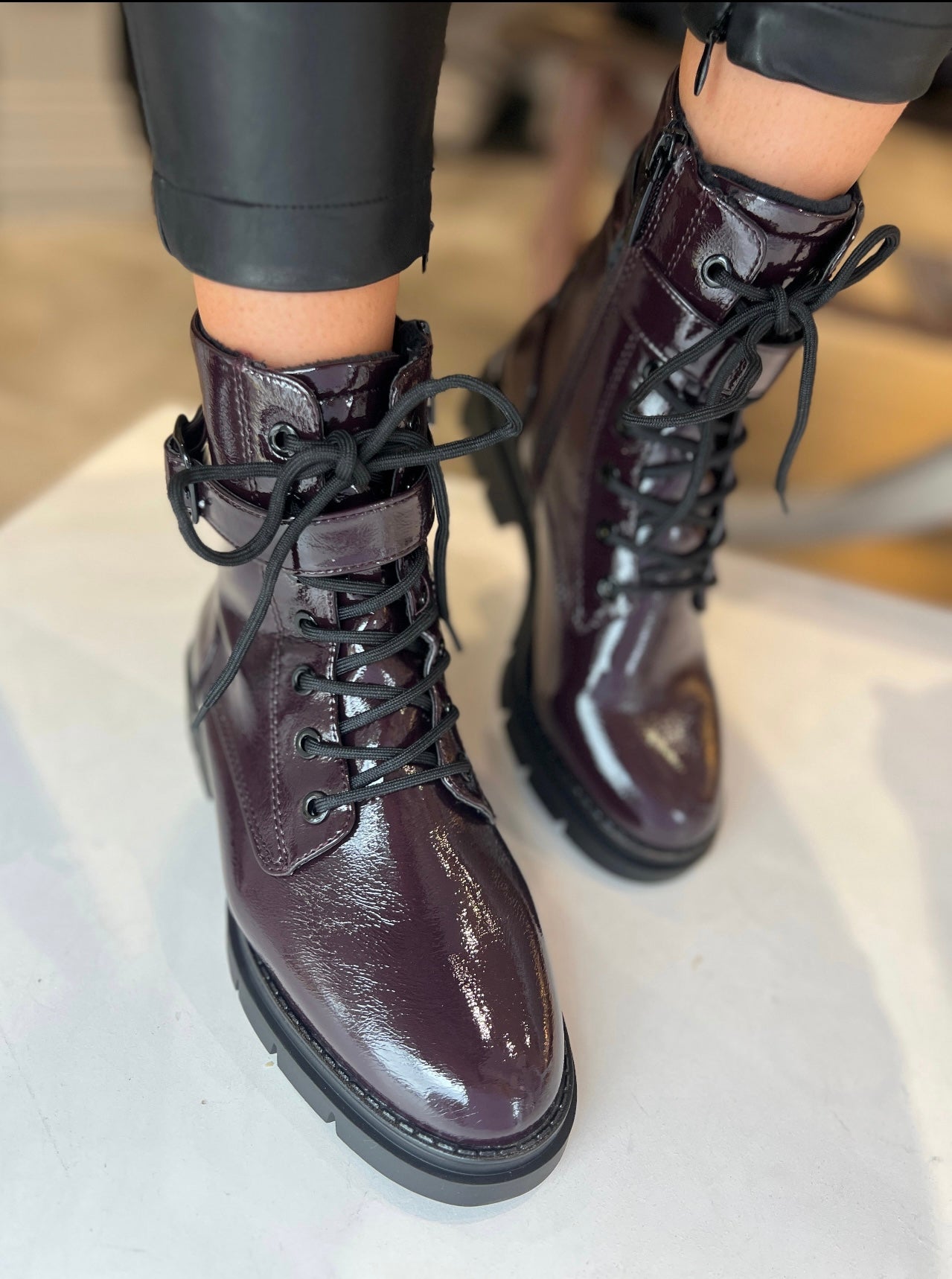 Tamaris 1 25289 41 Patent Laced Biker Boot Bordeaux Pat T56 3