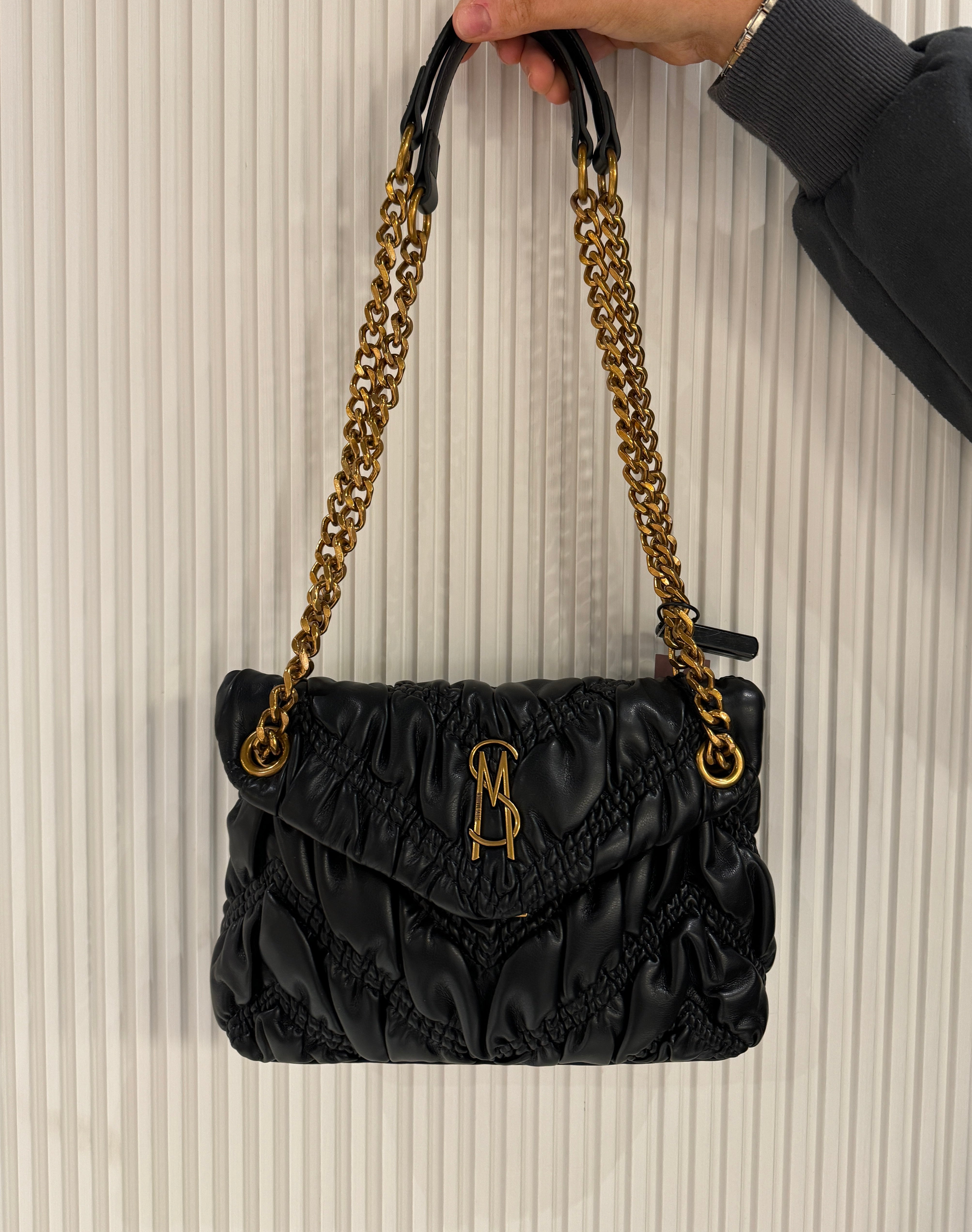 Steve madden black purse gold chain sale